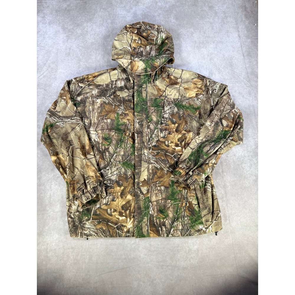 Cabelas Realtree Camo Mesh Lined Packable Hood Hunting Jacket Men‎ 2XL Full Zip